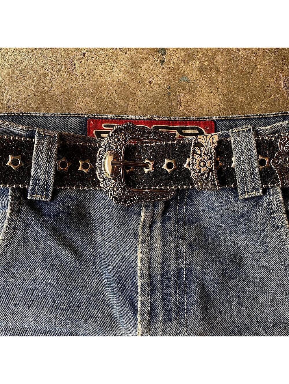Y2k Style Studded Black and Silver 2-Tone Rhinestone belt. Cool grunge/punk - Picture 8 of 8